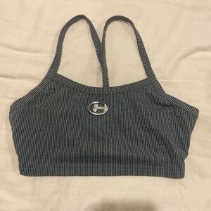 Striped Grey Crop Top with Logo